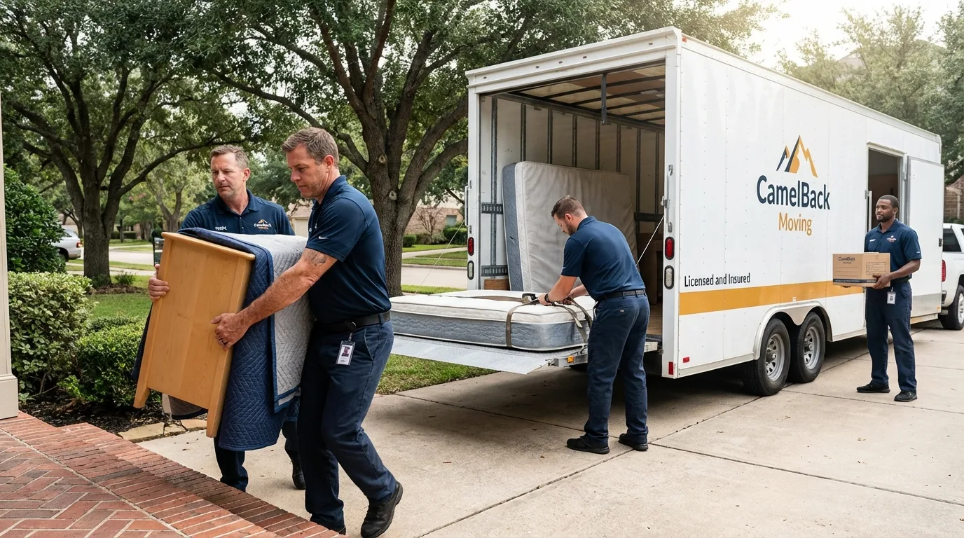 Crew loading residential truck for cross-state move from Hadley, NY