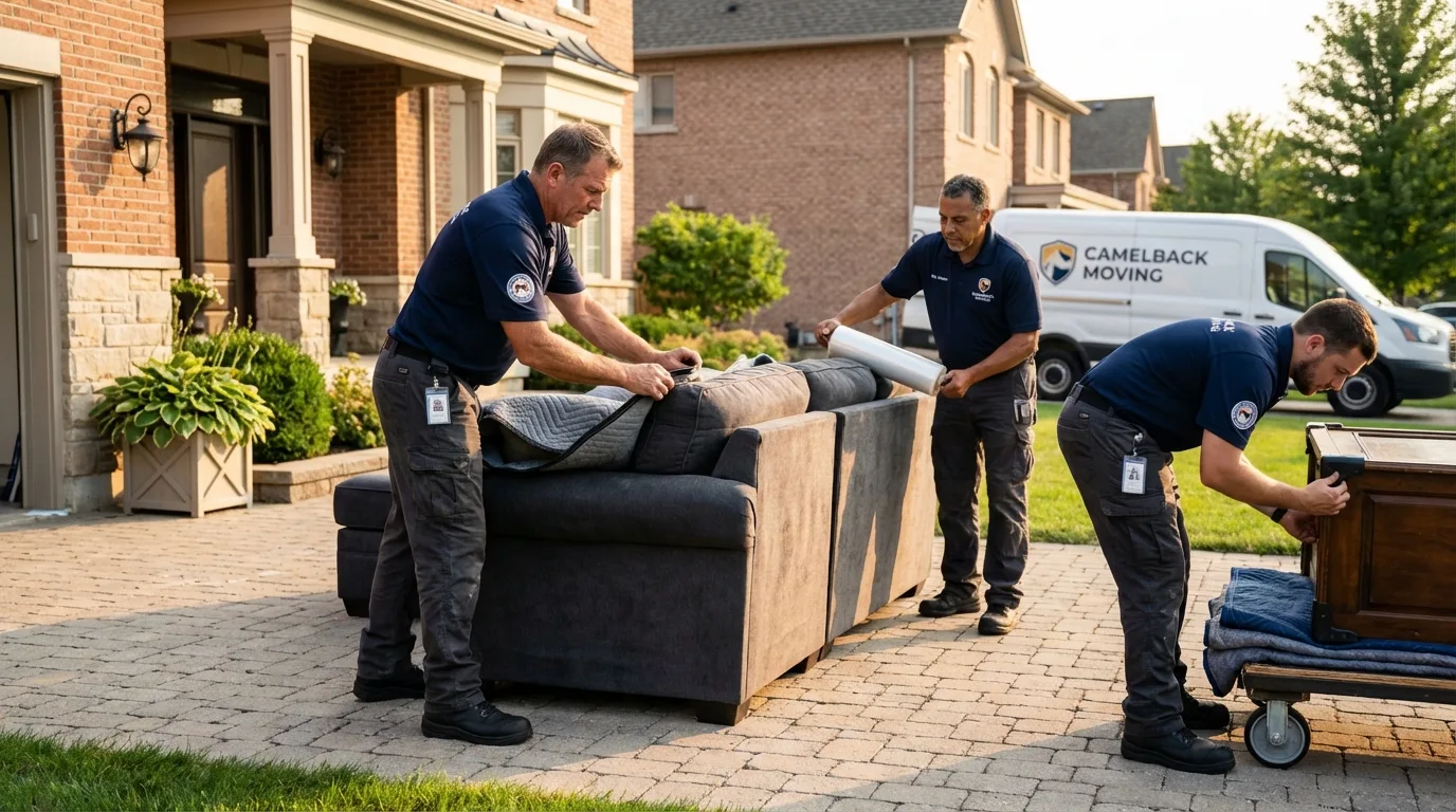 Large estate moving crew wrapping furniture in Hadley, NY